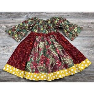 Peapod Boutique Christmas Dress Toddler 18/24 Month Hand Made Boho Cottagecore